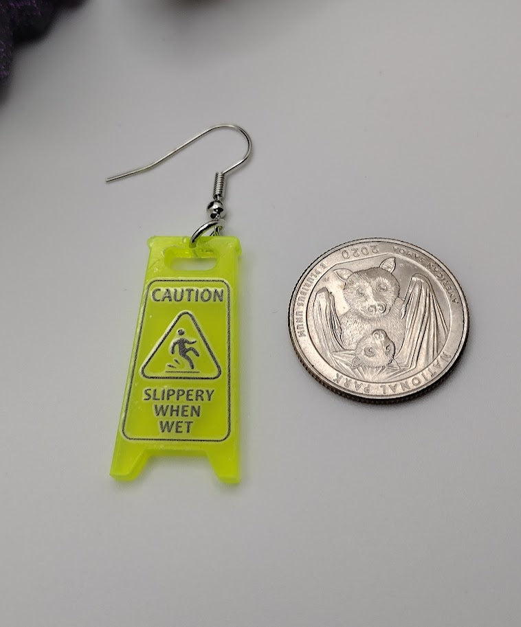 Caution Slippery When Wet Earrings