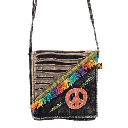 Razor Cut Peace Sign Crossbody Bag