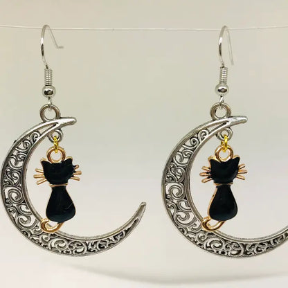 Cat in the Moon Earrings