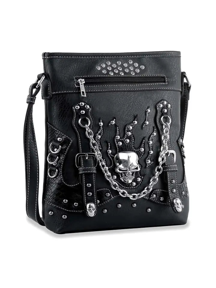 Stud and Chain Accented Skull Crossbody