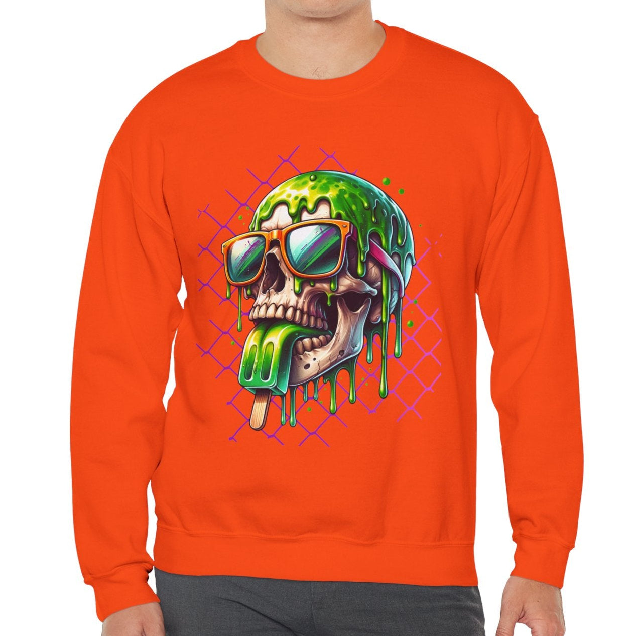 Melted Neon Skull Crewneck Sweatshirt