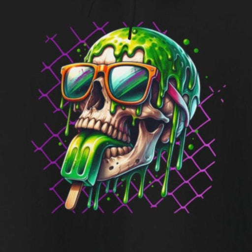 Melted Neon Skull, Hooded Sweatshirt