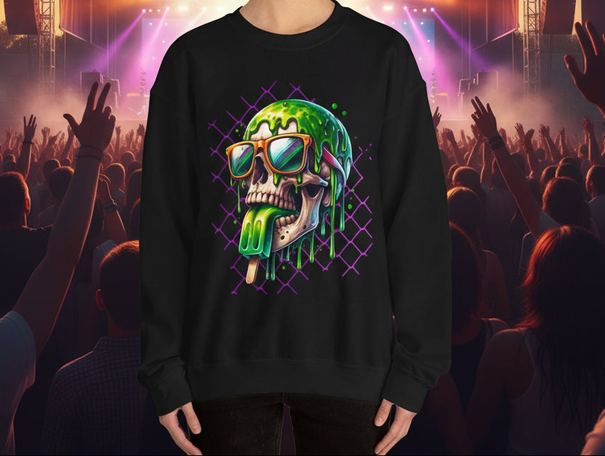 Melted Neon Skull Crewneck Sweatshirt