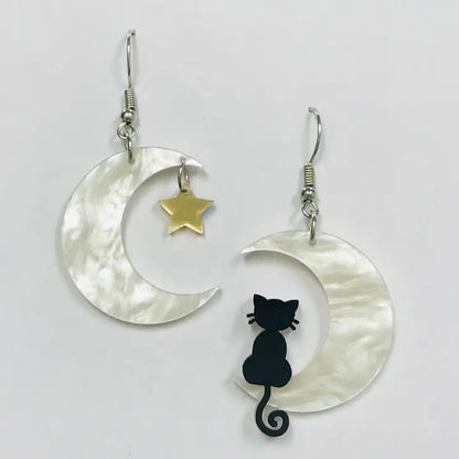 Black Cat On the Moon Earrings