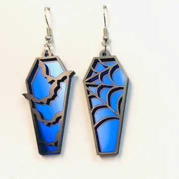 Bat Coffin Spider Web Earrings