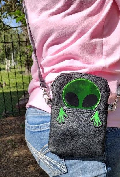 Peeking Green Alien Crossbody Pouch