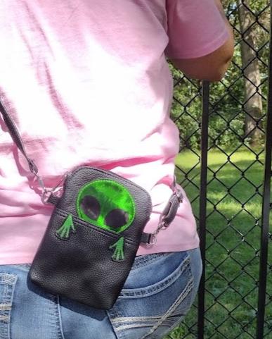 Peeking Green Alien Crossbody Pouch