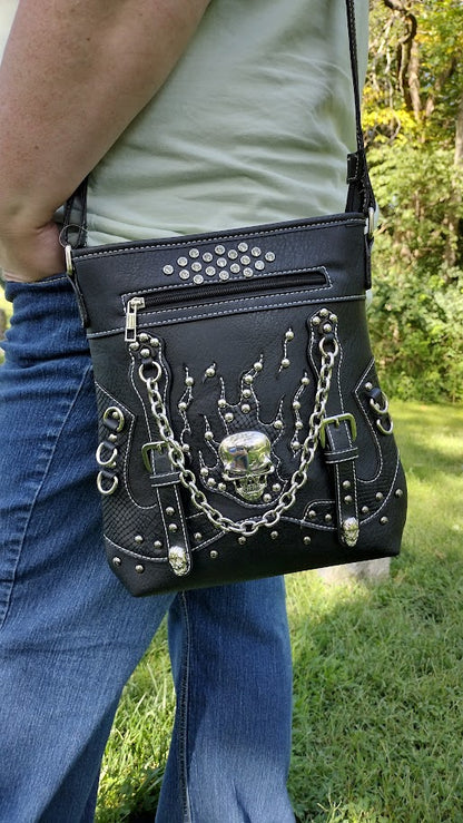 Stud and Chain Accented Skull Crossbody