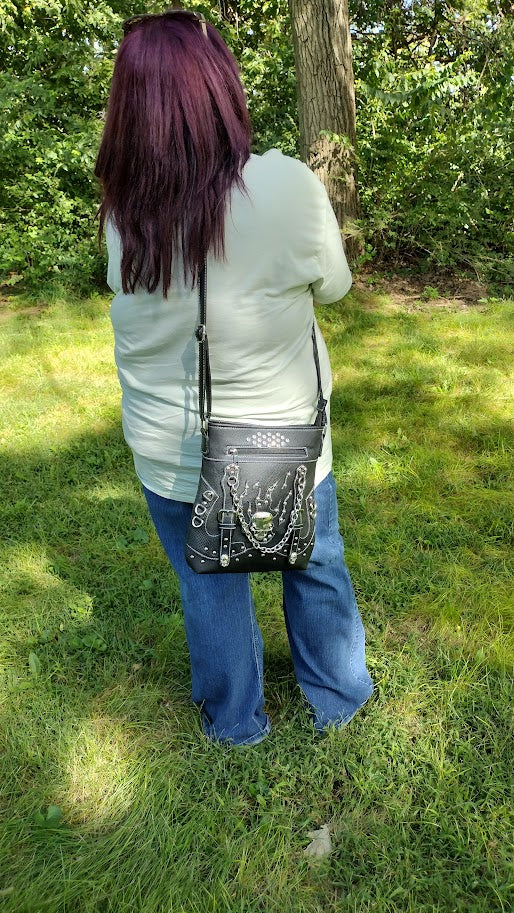 Stud and Chain Accented Skull Crossbody