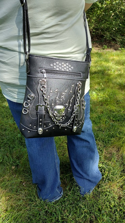 Stud and Chain Accented Skull Crossbody