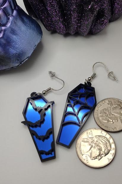 Bat Coffin Spider Web Earrings