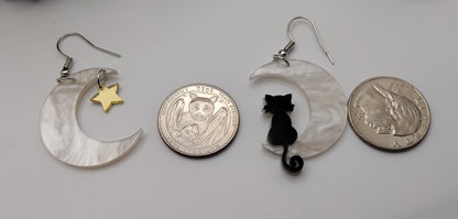 Black Cat On the Moon Earrings