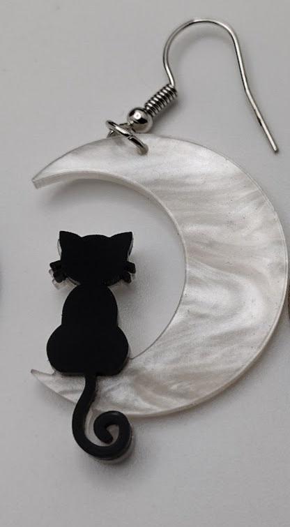 Black Cat On the Moon Earrings