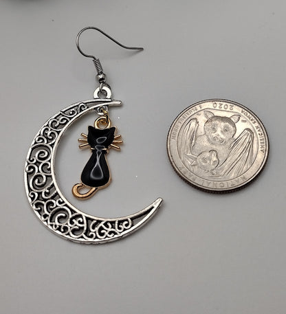 Cat in the Moon Earrings