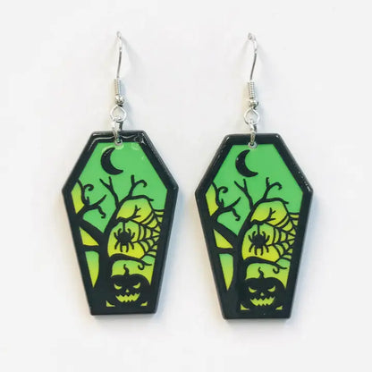 Spiderweb Pumpkin Coffin Earrings