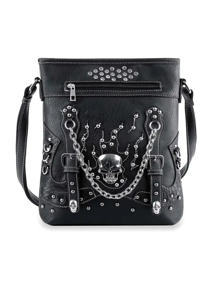 Stud and Chain Accented Skull Crossbody