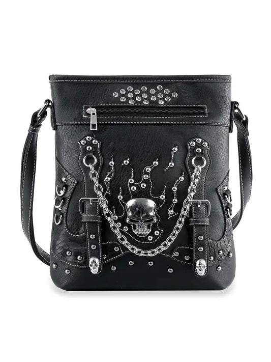 Stud and Chain Accented Skull Crossbody