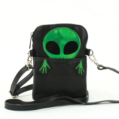 Peeking Green Alien Crossbody Pouch